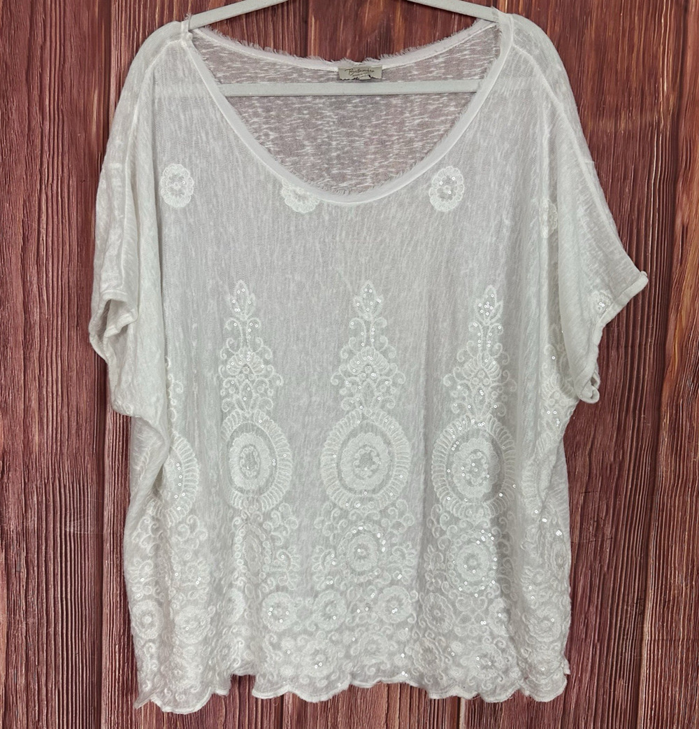 Bellambia Semi Sheer Slub Knit Top Sequins Embroidered Plus Size 2X Italy Made